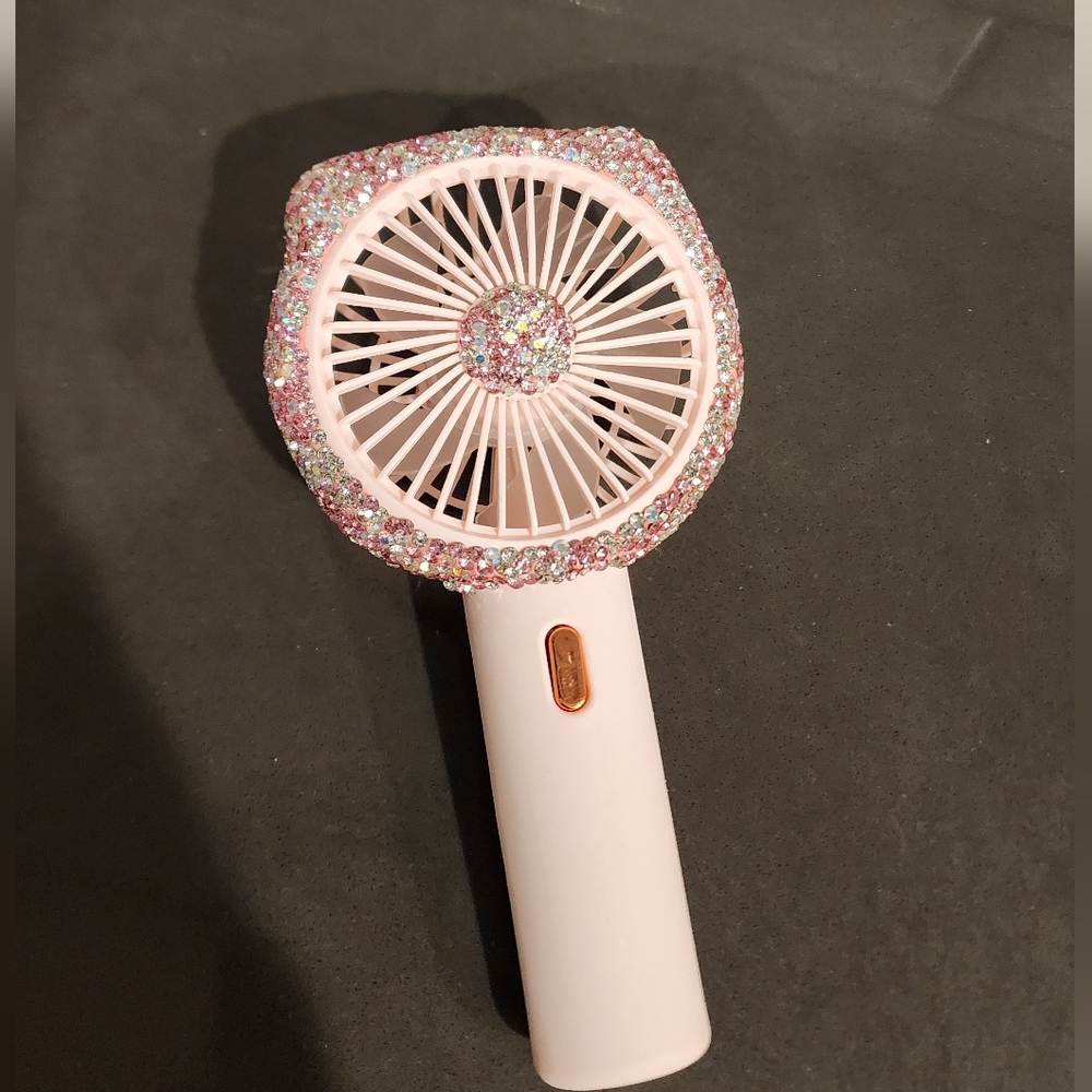 Pink Handheld Fan with Rhinestone Accents